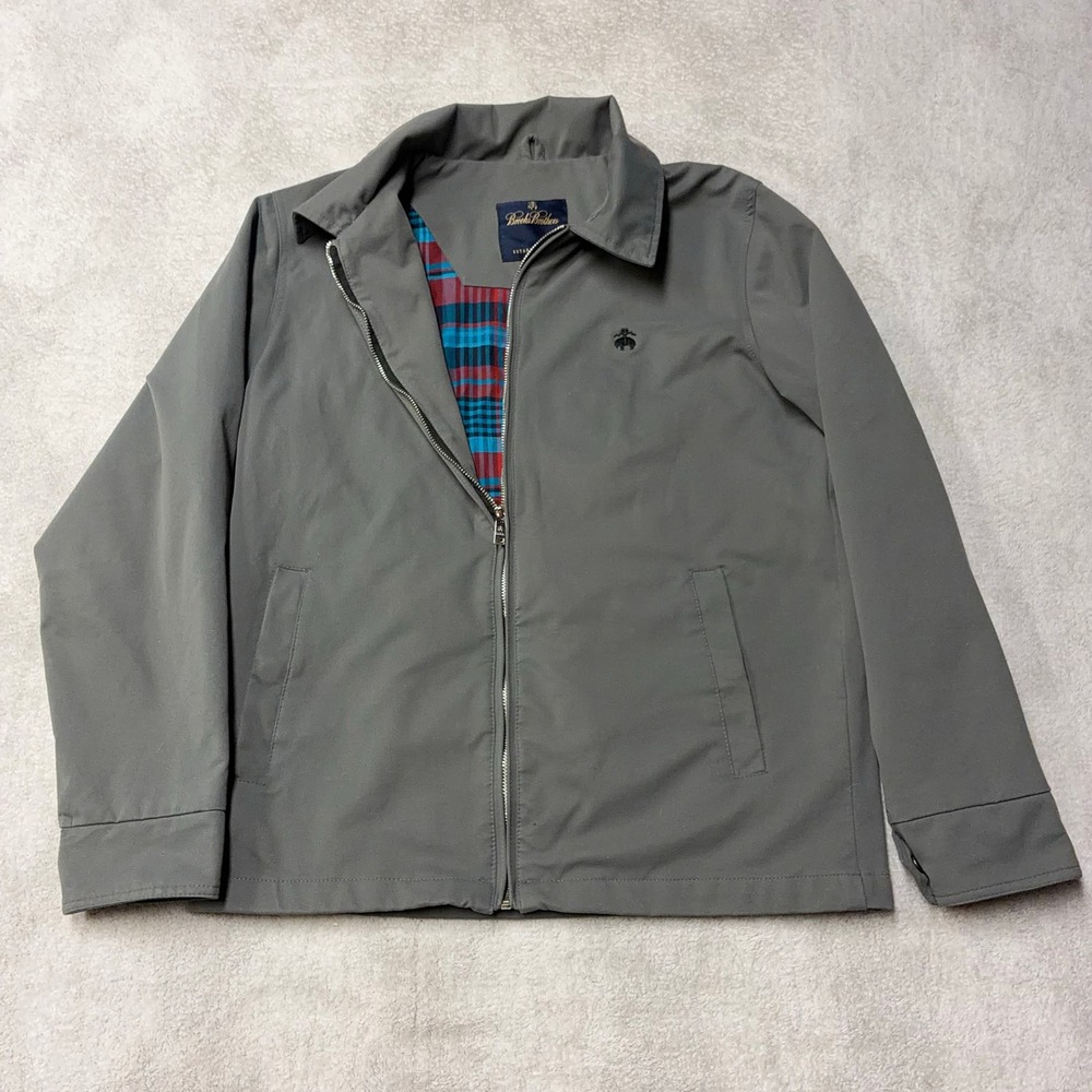 Brooks Brothers Harrington Jacket Gray Plaid Blanket Lined Full Zip Mens L